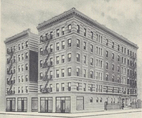 St. John Court, southwest corner Amsterdam Avenue and 111th Street; Plan of first floor; Plan of upper floors, 1909