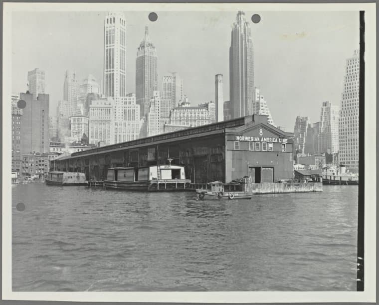 Norwegian American Line at Pier 8, East River], 1951