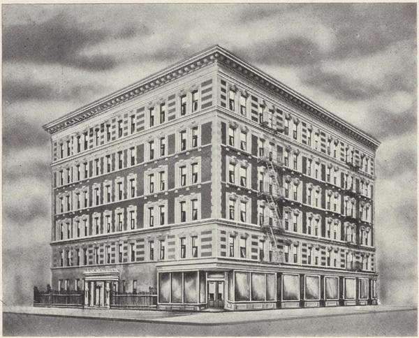 The Palmerston, northwest corner of St. Nicholas Avenue and 184th Street; Plan of first floor; Plan of upper floors., 1908