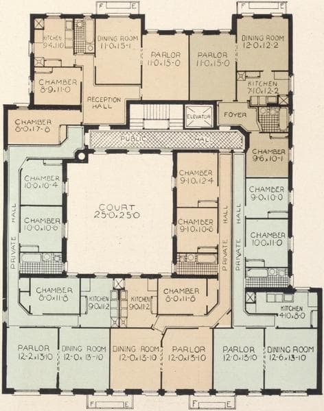 Nos. 535 West 151th Street, and Nos. 534 West 152th Street; Plan of first floor; Plan of upper floors., 1908