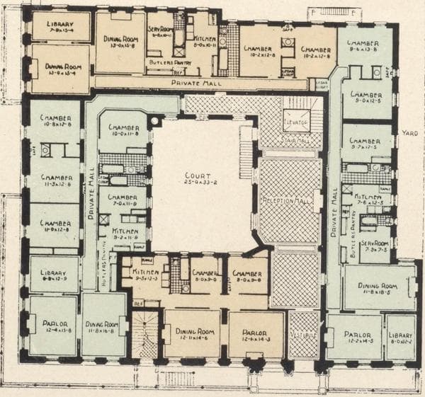The Ambassador, southeast corner Madison Avenue and 97th Street; Plan of first floor; Plan of upper floors., 1908