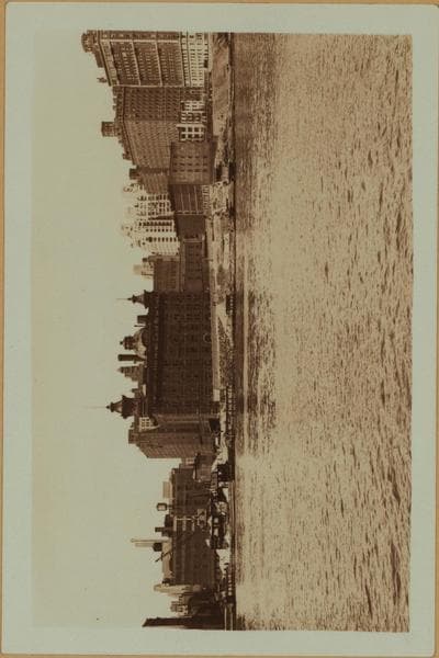 East River - Shore and skyline of Manhattan from East 51st Street - Williamsburg and Queensborough Bridges - [River House; Consumers Brewing Company.], 1927–1935