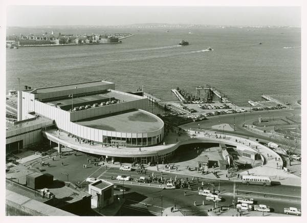 General View - Aerial View of Ferry Terminal - looking south, 1957-04-03