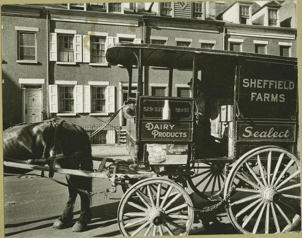 Occupations - Milk delivery men ; Milk wagon., 1936