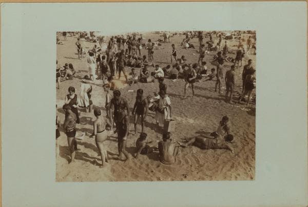 Islands - Coney Island beach - [Sunbathers and vendors.], 1932