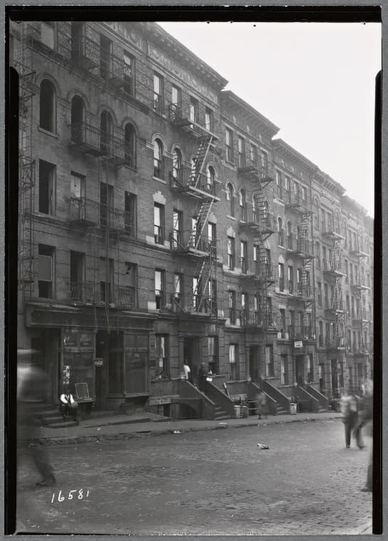 Tenement row, S. Haywood Delicatessen, Marion beer garden: 236 W. 62nd Street-Amsterdam-West End, Manhattan, 1936