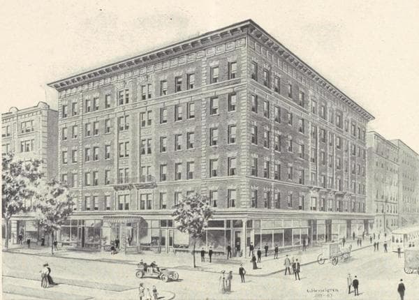 The Keystone, northeast corner of Broadway and One hundred and forty-fifth Street; Plan of first floor; Plan of upper floors., 1908