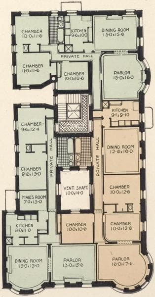 The San Salvadore, 2 West 98th Street, southwest corner Central Park West; Plan of upper floors., 1908