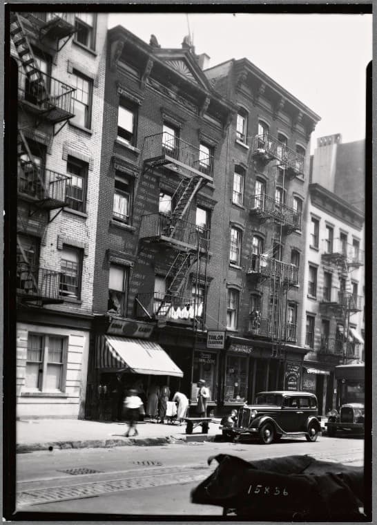 Tenements & storefronts; Geo Brantigan Undertaker: 433-439 E. 9th St-Av A-1st Av, Manhattan, 1936