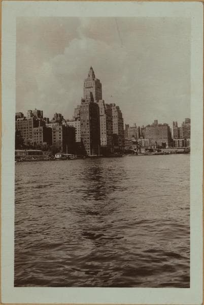 East River - Shore and skyline of Manhattan between East 50th and 58th Streets - Williamsburg and Queensborough Bridges - [Campanile Apartments ; River House.], 1937–1939