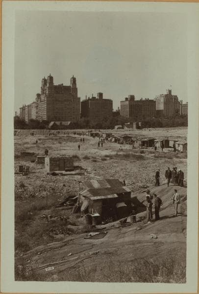 Squatters Colony - Central Park, Manhattan - [Unemployed squatters - Shacks on the lower reservoir site.], 1932