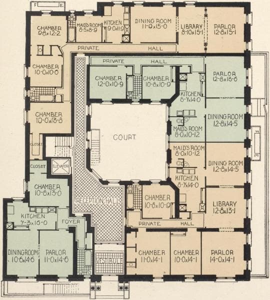 The East View, Morningside Drive and 118th Street; Plan of first floor; Plan of upper floors., 1908