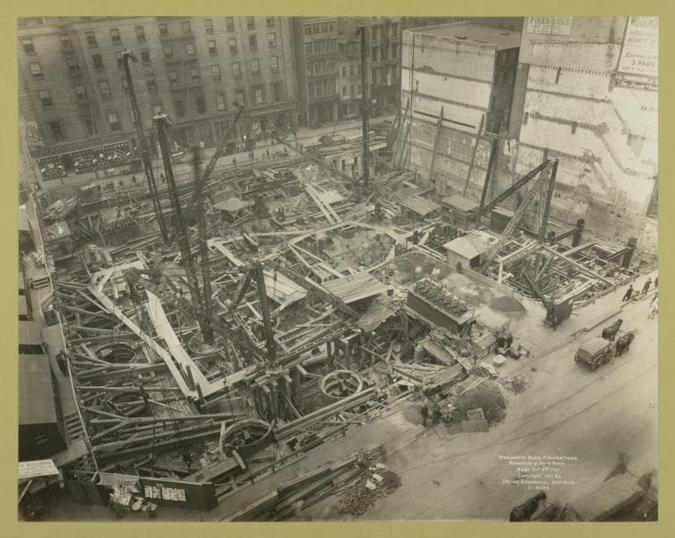 Woolworth Bldg. foundations, Broadway and Park Place, 1911-10-06
