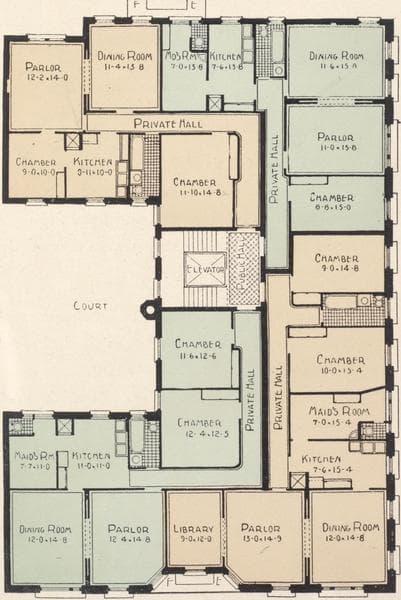 The Barieford, 49 Claremont Avenue, corner 119th Street; Plan of upper floors., 1908