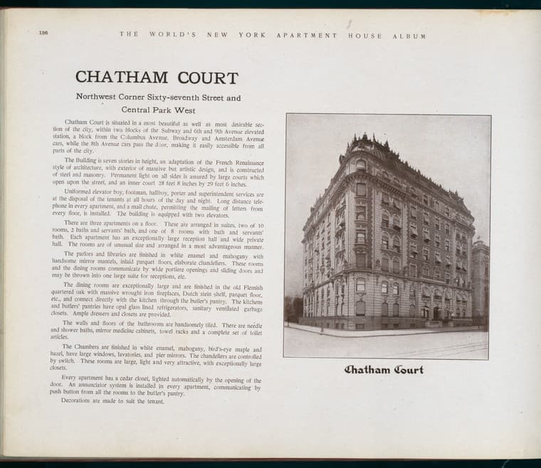 Chatham Court. Northwest Corner Sixty-seventh Street and Central Park West., 1910-03