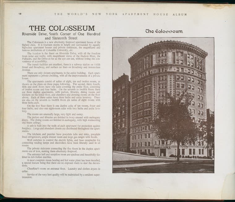 The Colosseum. Riverside Drive, South Corner of One Hundred and Sixteenth Street., 1910-03