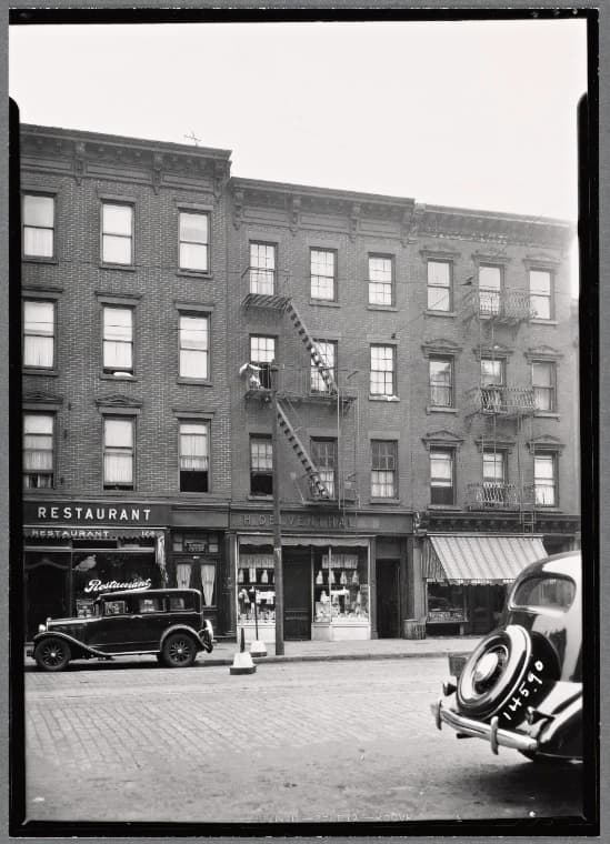 Storefronts and tenements; H. Delventhal Meats: 123-129 Atlantic Ave.-Henry St., Brooklyn, 1935