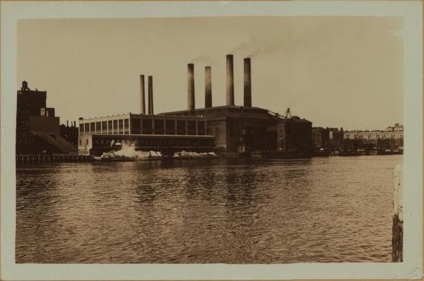 East River - Shore and skyline of Manhattan between East 73rd and 78th Streets - Queensborough Bridge., 1933
