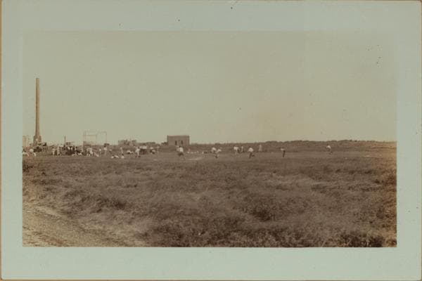 Islands - Barren Island - [Horse disposal plant - View of the island, showing a ball game in progress.], 1931