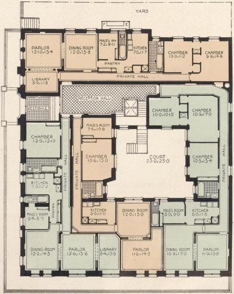 Woodward Hall, southeast corner Madison Avenue and Ninety-sixth Street; Plan of first floor; Plan of upper floors., 1908