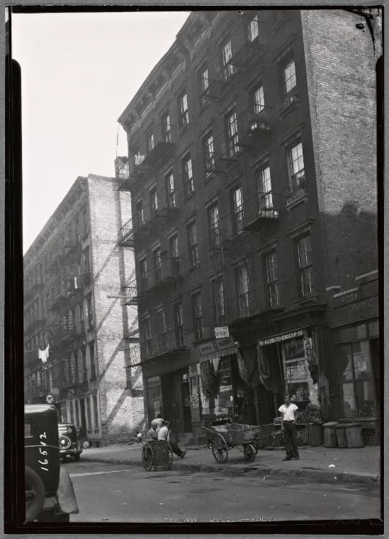 Tenements & storefronts; G. Lodato Grocer: Goerck St.-Rivington St.-Delancey, Manhattan, 1936