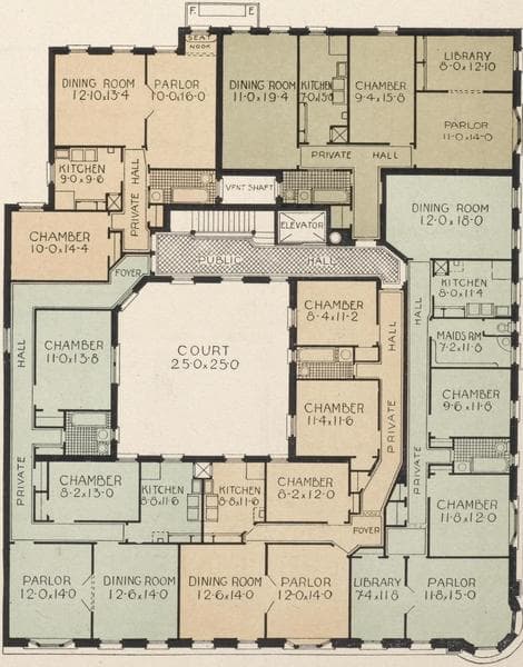 Wadsworth Arms, 130 Wadsworth Avenue, southwest corner 180th Street. Plan of first floor; Plan of upper floors, 1909