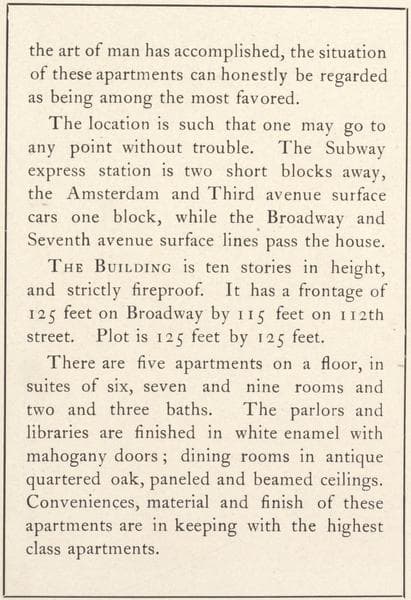 The Washington Irving, Southeast corner Broadway and One hundred and twelfth Street ; Columbia Library ; Grant's Tomb, Barnard College ; Cathedral of St. John the Divine., 1908