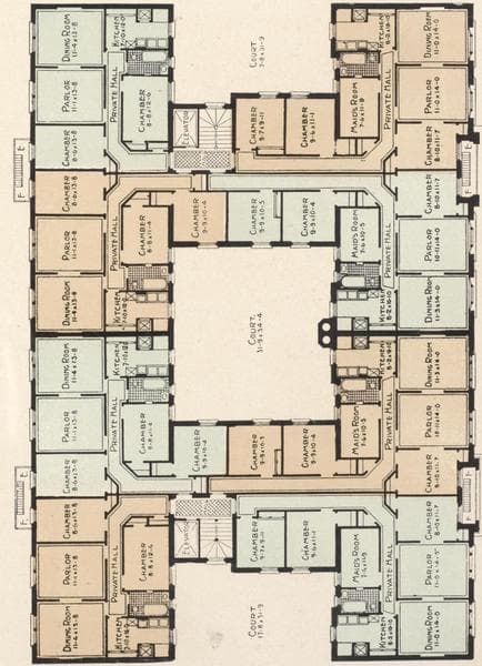 El Morro and Miramar, 606 and 612 West 137th Street; Plan of first floor; Plan of upper floors., 1908