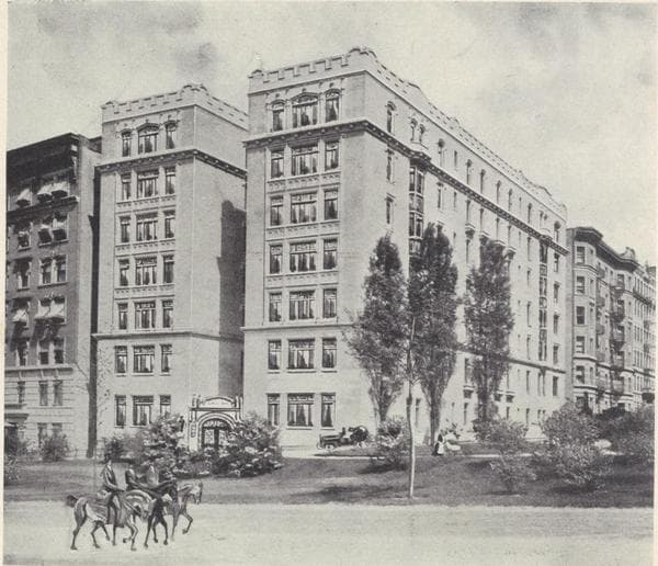 Irving Arms, northeast corner Riverside Drive and 94th Street; View looking south; View looking north., 1908