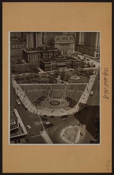 Manhattan: City Hall Park - [Fountain - statue of "Civic Virtue"]., 1940