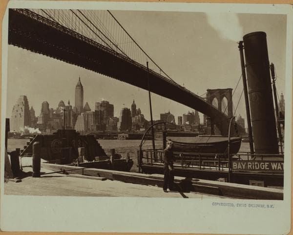 Bridges - Brooklyn Bridge - [looking towards lower Manhattan from Brooklyn]., 1928