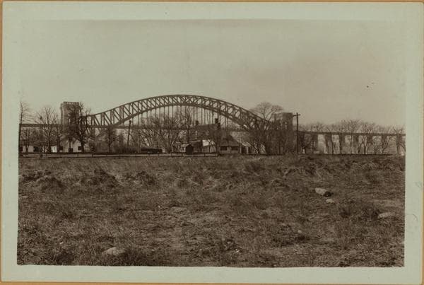 Bridges - Hell Gate Bridge - [Ancient homestead as seen from Queens.], 1932