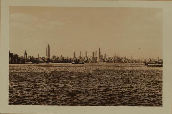 East River - Shore and skyline of Manhattan from East 24th Street - Williamsburg and Queensborough Bridges., 1935