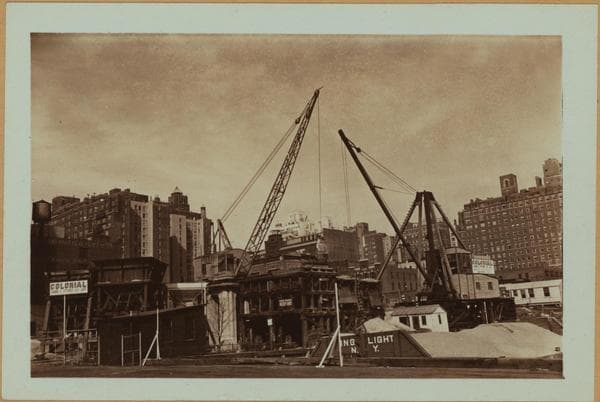 East River - Shore and skyline of Manhattan from East 53rd Street - Williamsburg and Queensborough Bridges - [Colonial Sand and Stone Company.], 1939