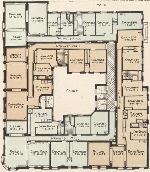 Arthur Hall, northeast corner 96th Street and Madison Avenue; Plan of first floor; Plan of upper floors., 1908