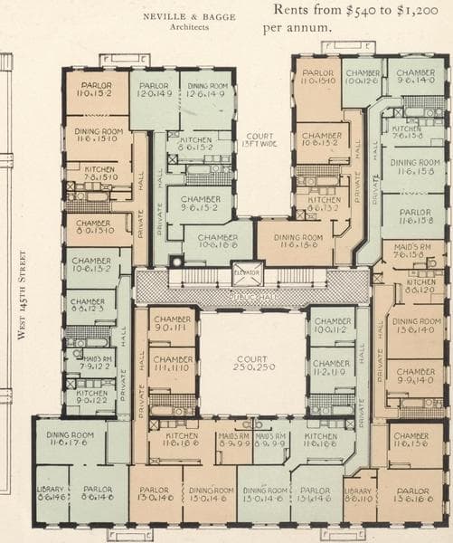 The Keystone, northeast corner of Broadway and One hundred and forty-fifth Street; Plan of first floor; Plan of upper floors., 1908