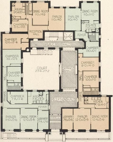 Nos. 535 West 151th Street, and Nos. 534 West 152th Street; Plan of first floor; Plan of upper floors., 1908