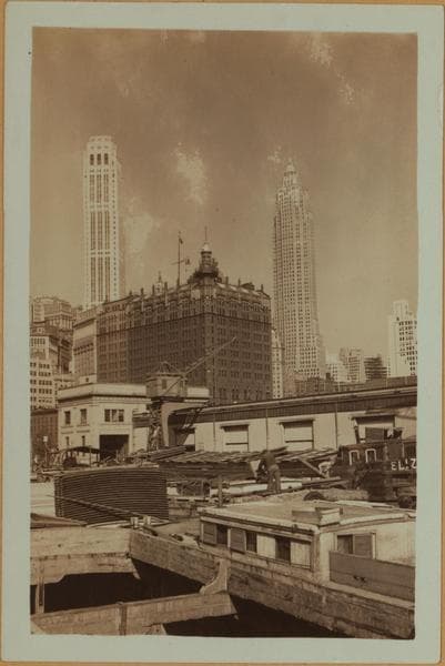 East River - Pier 6 - [New York State Barge Canal Terminal - City Bank-Farmers Trust Company - Seamen's Church Institute - 60 Wall Street Tower.], 1932