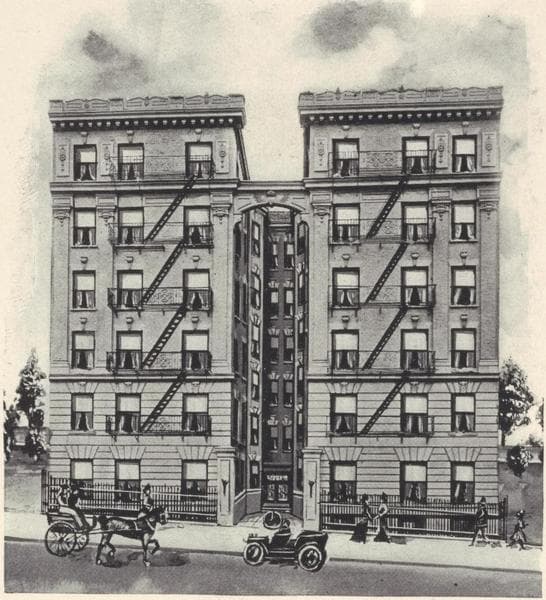 Fairview Court, 175 Claremont Avenue; Plan of first floor; Plan of upper floors., 1908