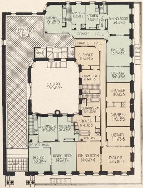 The Hanover, Northeast corner Park Avenue and 83rd Street ; Plan of first floor ; Plan of upper floor., 1908