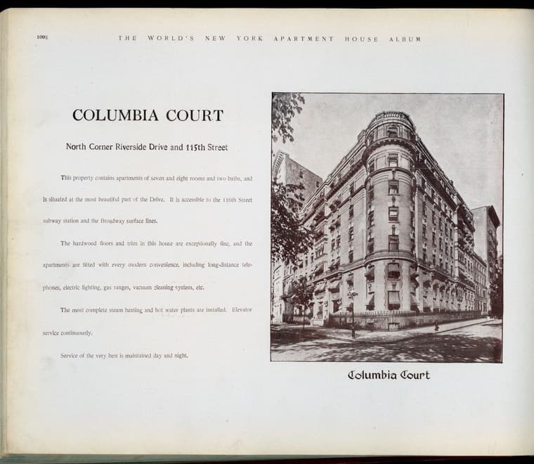 Columbia Court. North Corner Riverside Drive and 115th Street., 1910-03