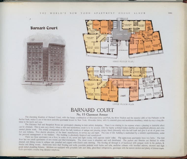 Barnard Court, no. 15 Claremont Avenue., 1910-03