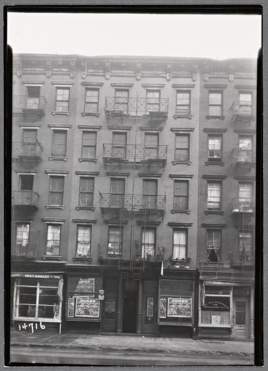 Storefronts and tenements; DiStefano Meat Market: 322-326 Delancey-Goerck St., Manhattan, 1935