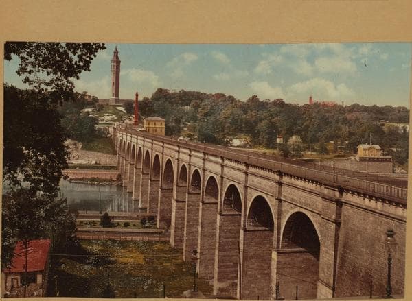 Bridges - High Bridge - [Across Harlem River, looking west towards Manhattan from Bronx shore]., 1893