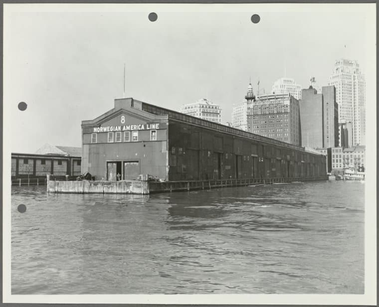 Norwegian American Line at Pier 8, East River, 1951