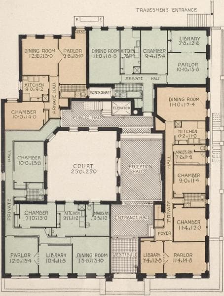 Wadsworth Arms, 130 Wadsworth Avenue, southwest corner 180th Street. Plan of first floor; Plan of upper floors, 1909