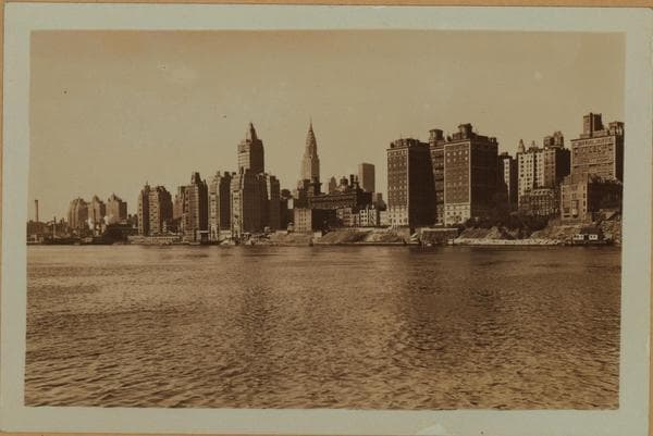 East River - Shore and skyline of Manhattan from East 57th Street - [Sutton Place ] - Williamsburg and Queensborough Bridges., 1933