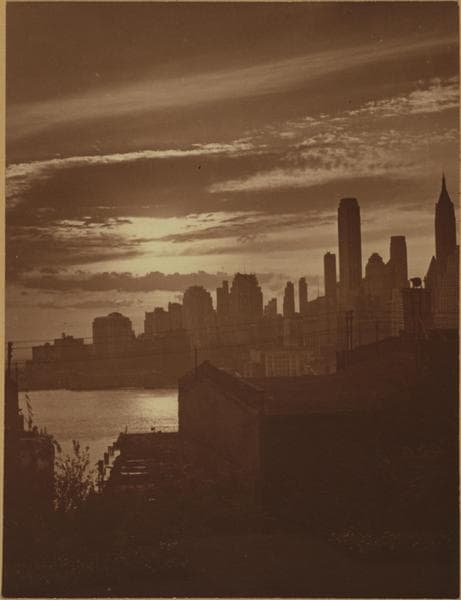 East River - Shore and skyline of lower Manhattan - South Ferry - Williamsburg Bridge - Battery - Wall Street., 1936