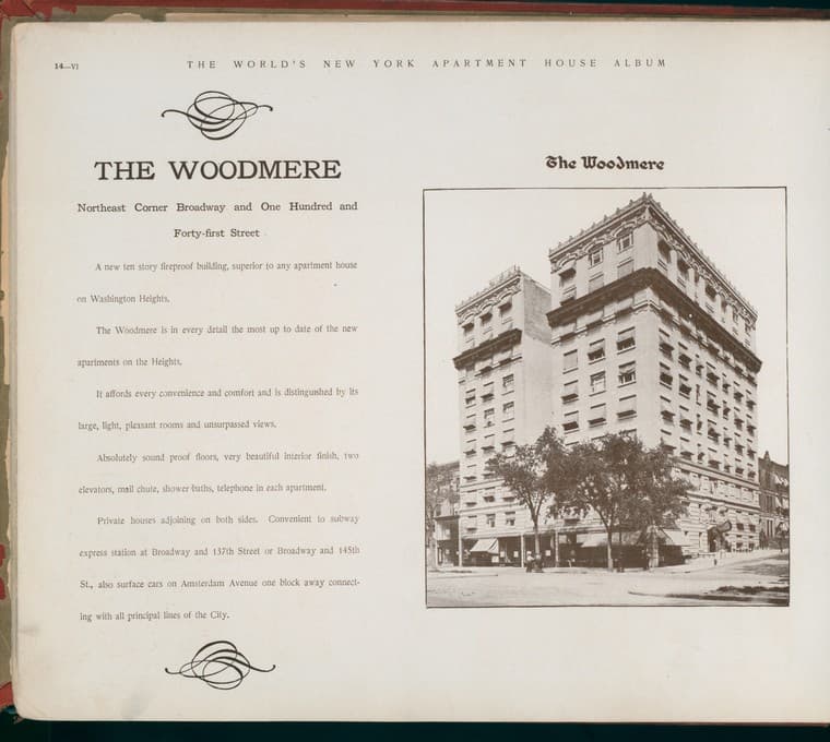 The Woodmere. Northeast Corner Broadway and One Hundred and Forty-first Street., 1910-03