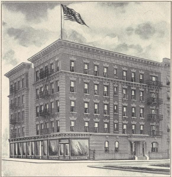 The Invermark, northeast corner 182nd Street and Audubon Avenue; Plan of first floor; Plan of upper floors; Washington Bridge; High Bridge; The Speedway., 1908
